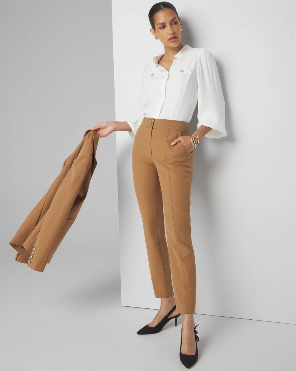 WHBM® High-Rise Straight Leg Woven Pants | White House Black